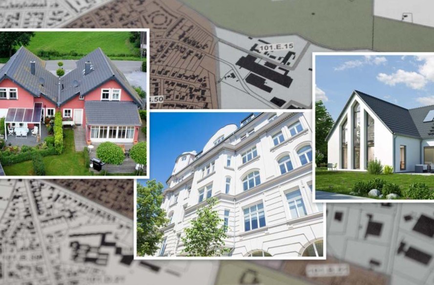 Hausfotos vor Karte mit Grundst�cken