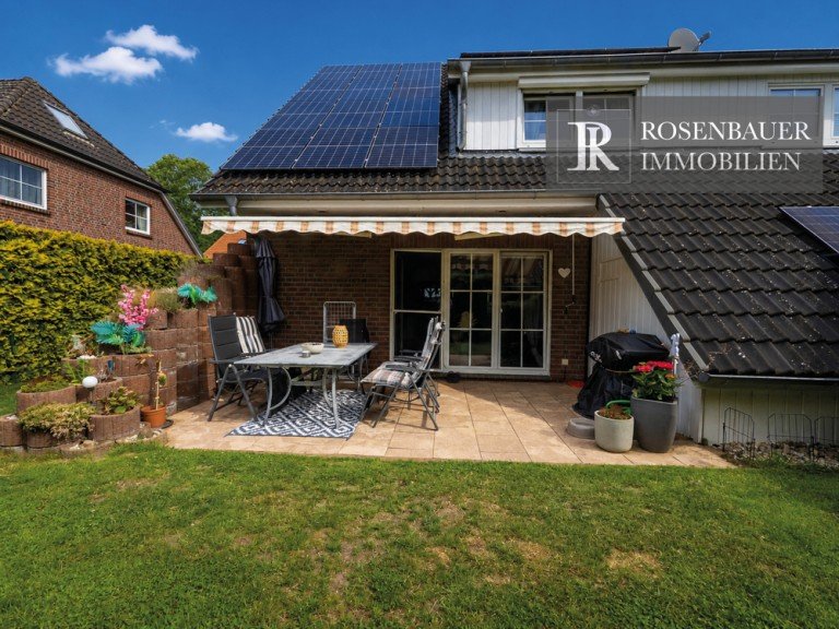 Terrasse Garten R�ckseite Haus Bargfeld-Stegen Doppelhaush�lfte MODERNISIERTE HAUSH�LFTE MIT PV-ANLAGE & S�DWEST-GARTEN